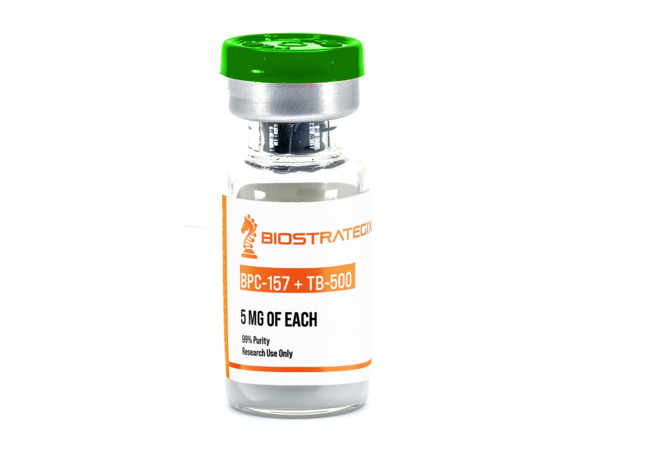 Frasco do composto BPC-157 + TB500 — uso exclusivo em pesquisa